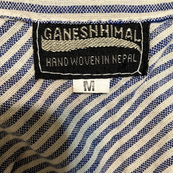 White and Blue striped linen short sleeve midi dress, size medium by Ganeshhimal - Picture 3 of 4